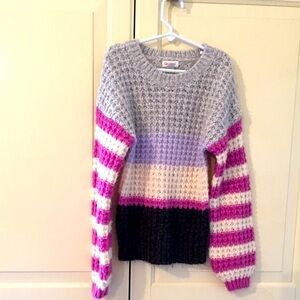 Cat & Jack striped pull-over girls 6 knit sweater 🩷🩶🤍🩷🩶🤍🩷🩶🤍🩷🩶🤍🩷🩶